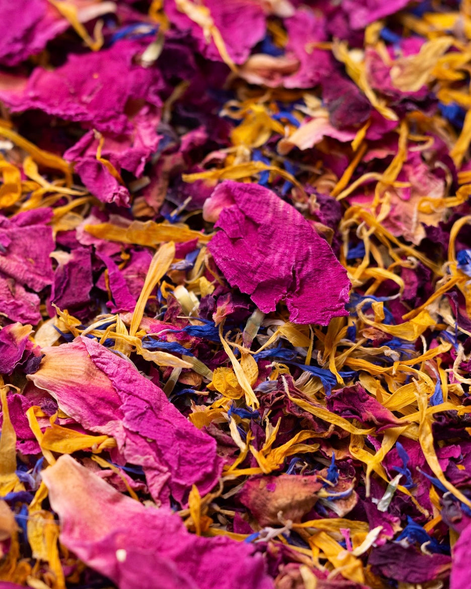 Pot de mélange Pivoine, Bleuet bleu et Calendula / Fleurs séchées